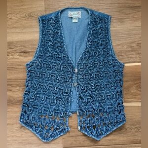 Vintage Denim Vest Y2K/90s New Directions Women’s sz M w woven detail